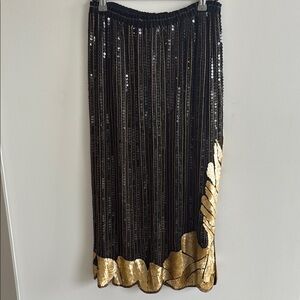 Vintage Black and Gold Sequin Pencil Skirt